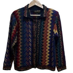 Designer Threads 100% Alpaca Handmade Art-to-Wear Knit Cardigan Sweater M/L Peru